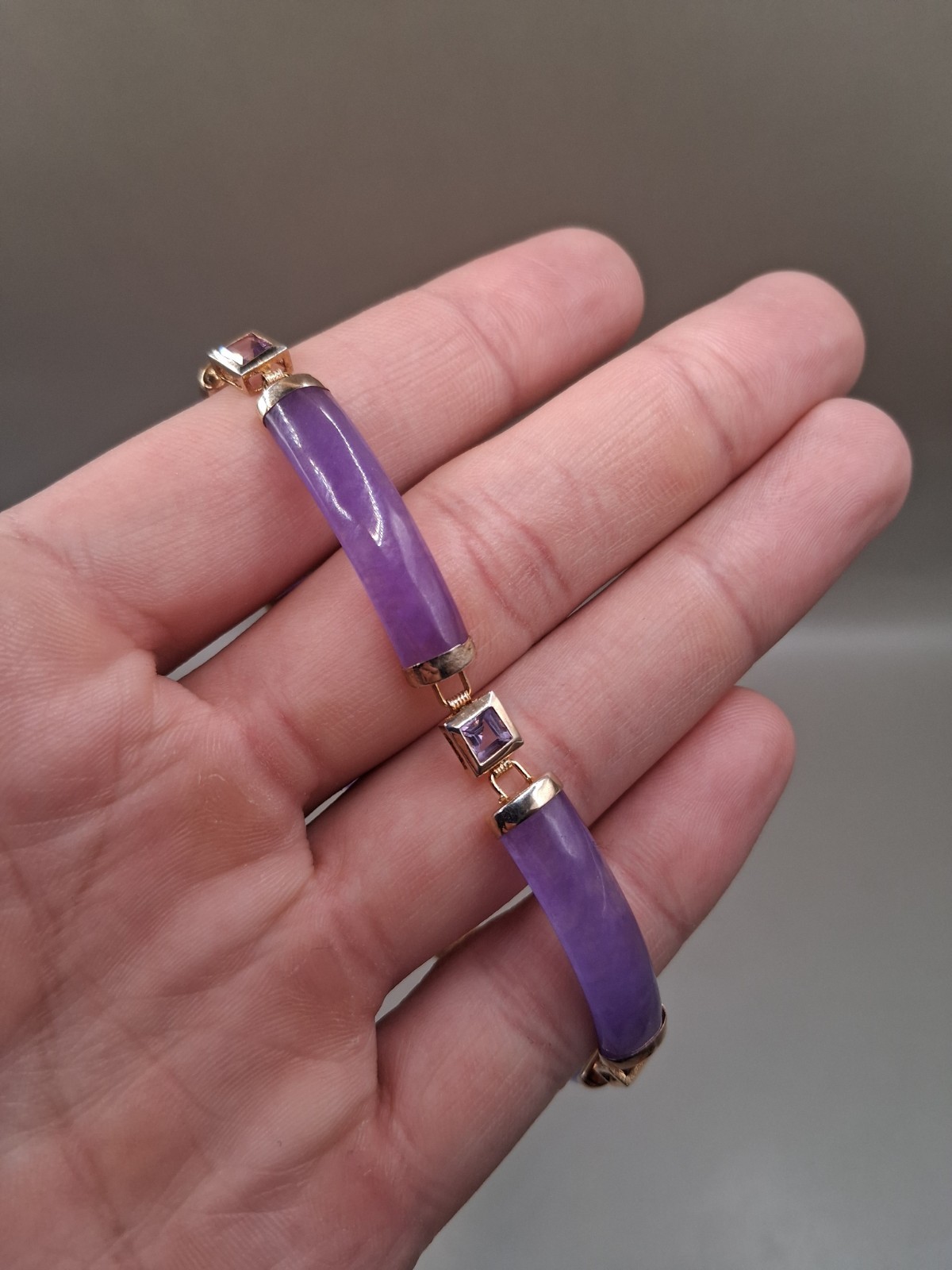 Gold Tone Purple Gemstone Bar Link Bracelet 8.5″