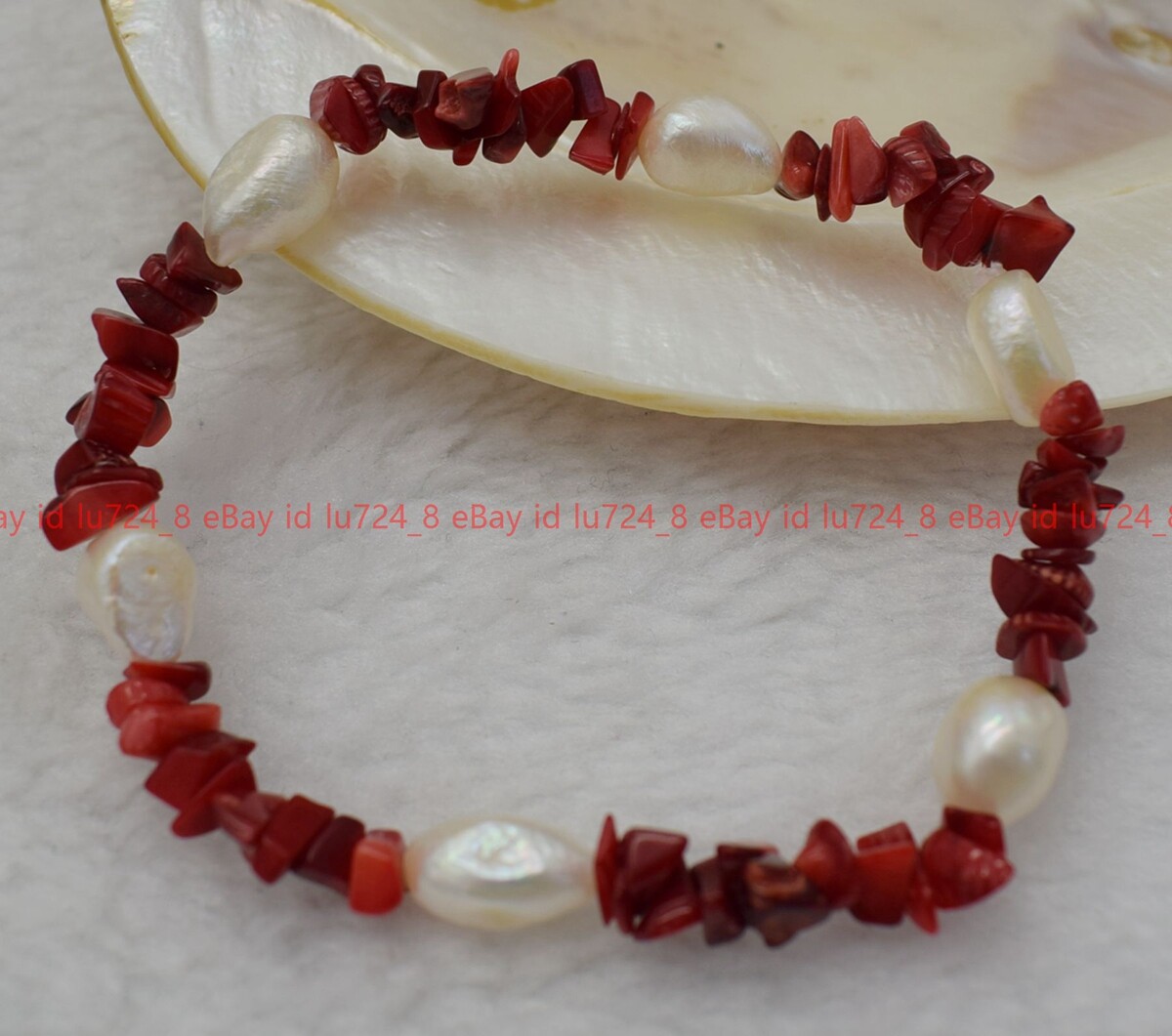 Natural Multiple Gravel Gems Beads &White Baroque Pearl Elastic Bracelet 7.5″