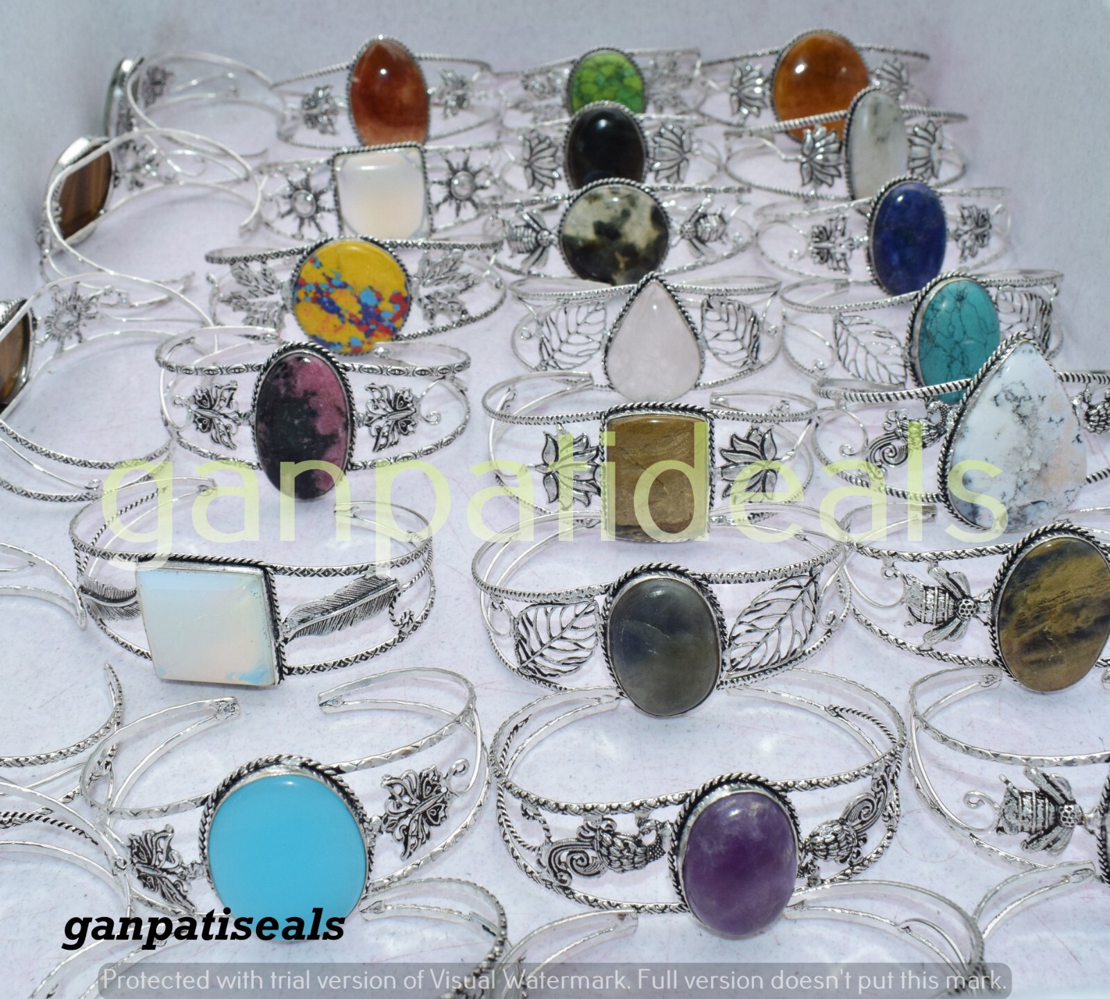 Labradorite & Mix Big Gemstone Bangles Wholesale Lot 925 Sterling Silver Plated