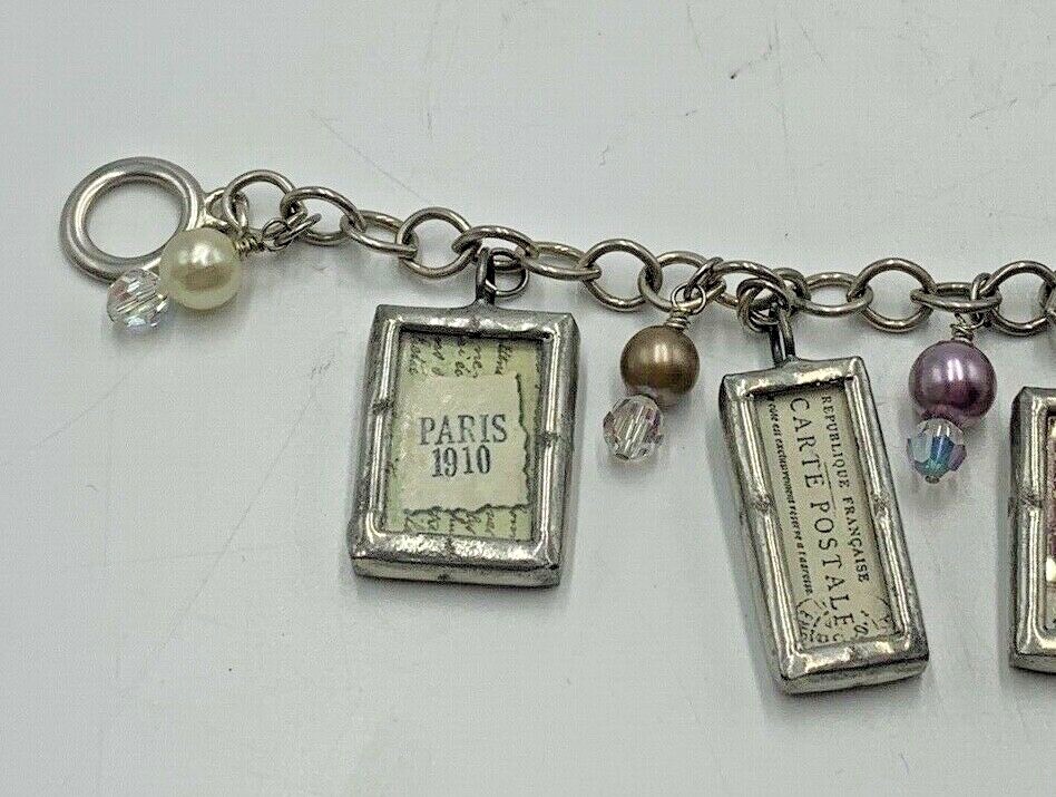 Charm Bracelet J’adore Paris Picture Frames Eiffel Tower France Beads Toggle