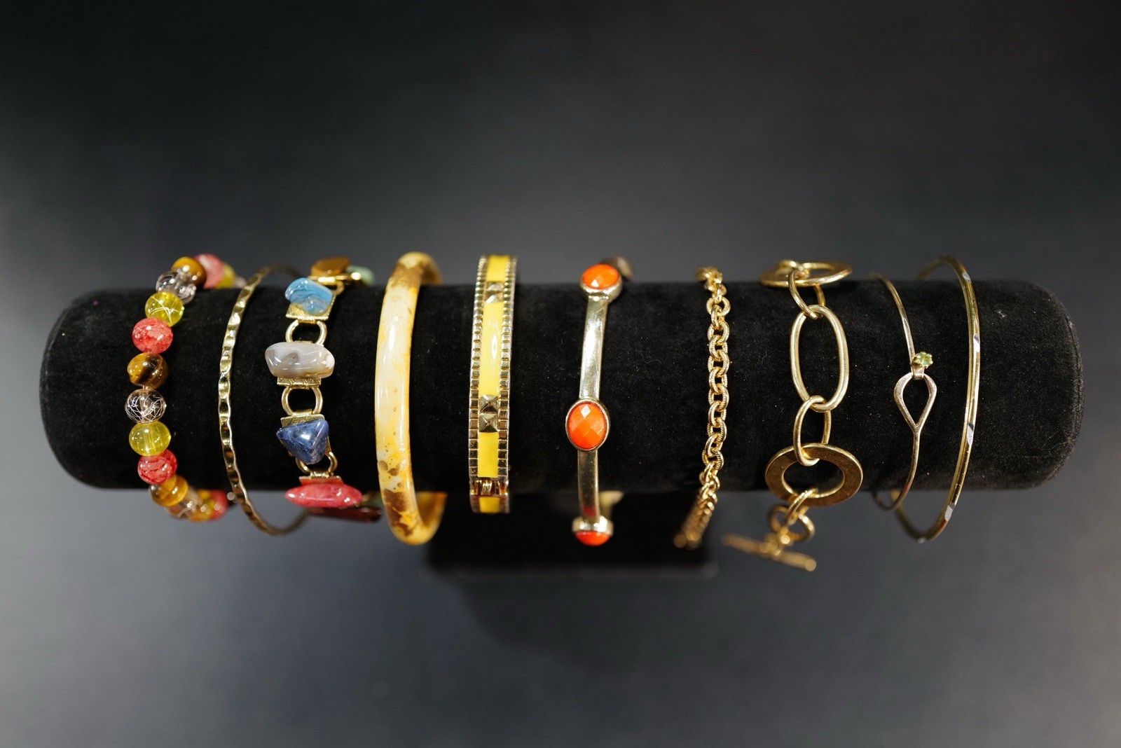 10 Pc Bracelet Gold Tone Multicolored Blue Yellow Red Mix Styles Bangles J17