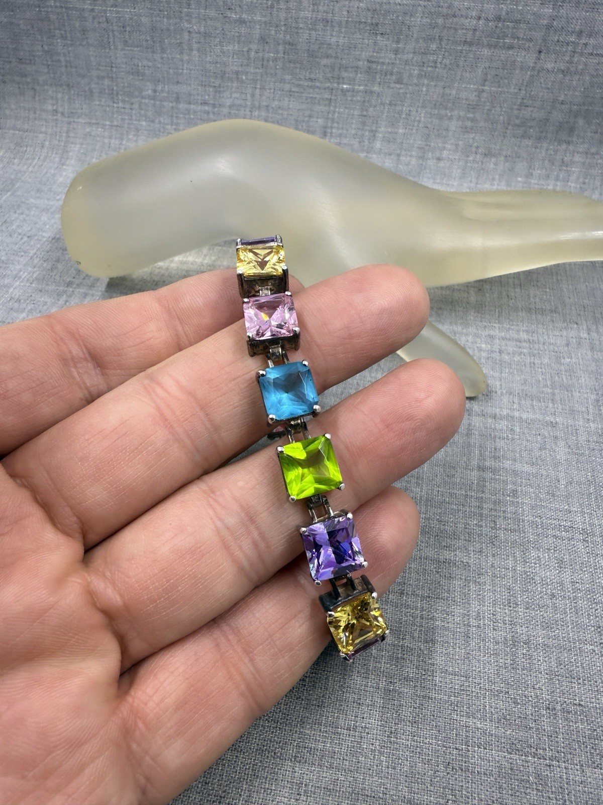 Multicolor Rainbow Lab-Created Multi-Gemstone Sterling .925 Tennis Bracelet