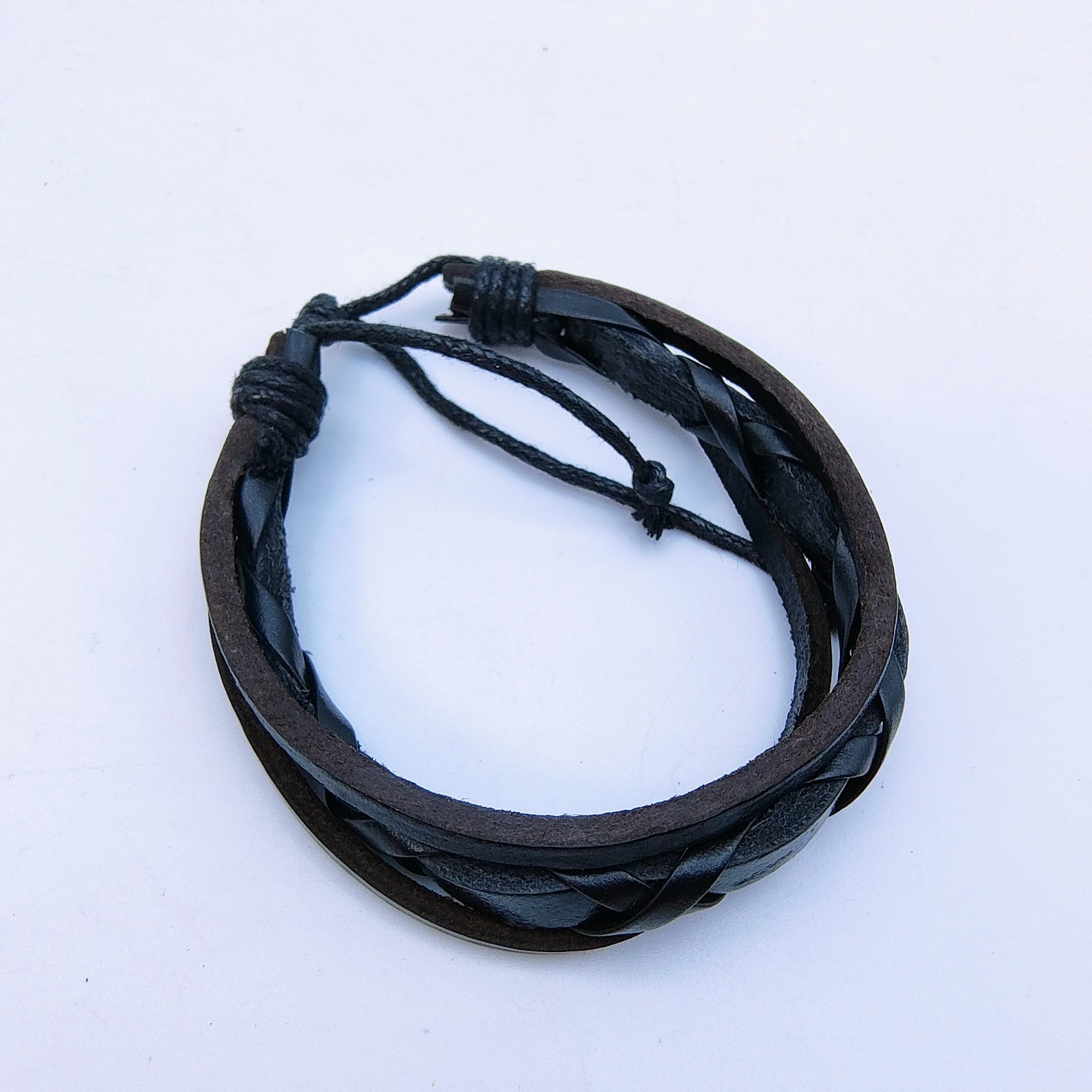 Black Faux Leather Bracelet Set of 2 Silver Tone Scroll Y2K Rock Indie Grunge