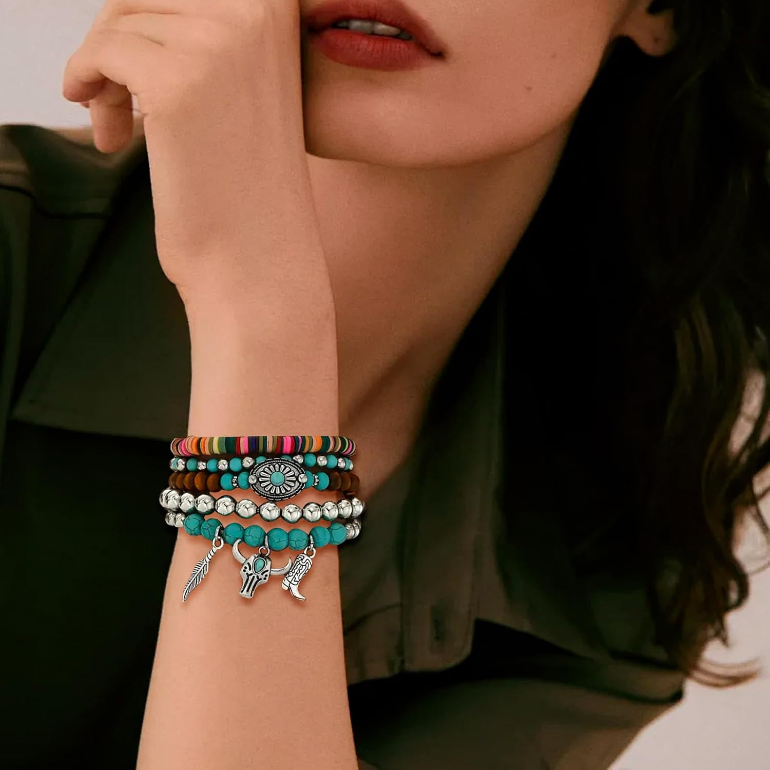 Western Bracelets for Women Cowgirl Turquoise Beaded Bracelets Stackable Bracele