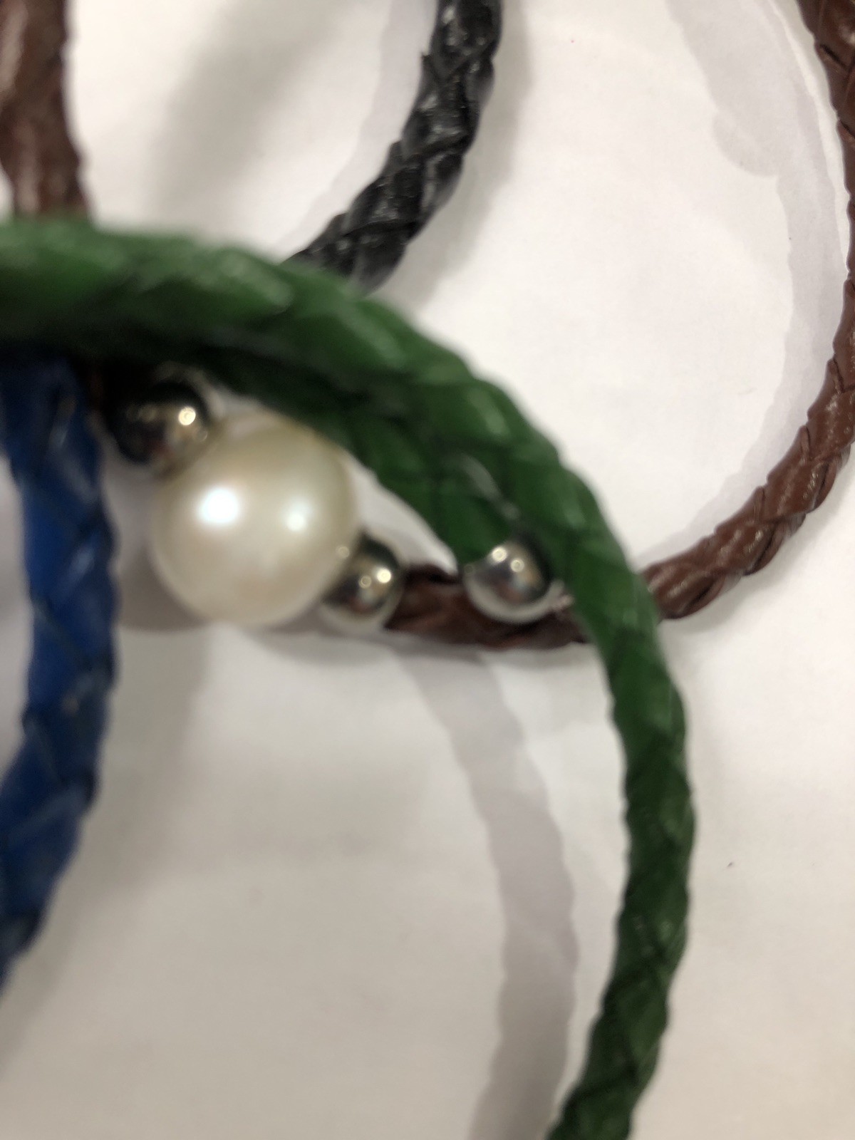 Braided Bracelet Faux Leather Wrap Multicolor Pearl Adjustable – Lot of 8