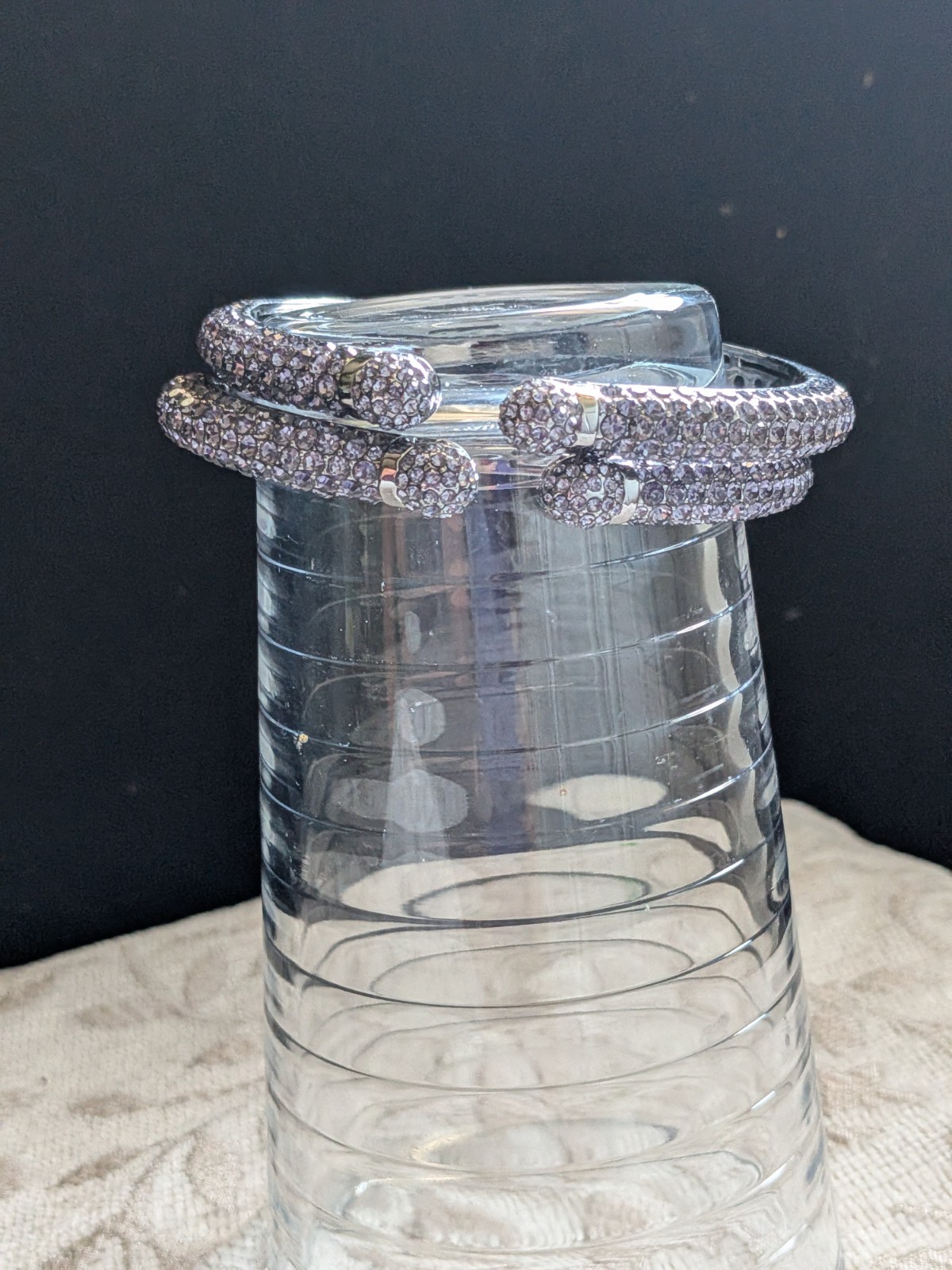 Joan Boyce HSN Kissable Micropavé Crystal Bangle Cuff Bracelets Set 2 Lavender