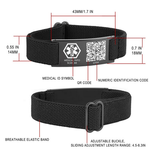 Unisex Nylon Elastic Medical Alert ID Bracelet With QR Code 7 Color Choices