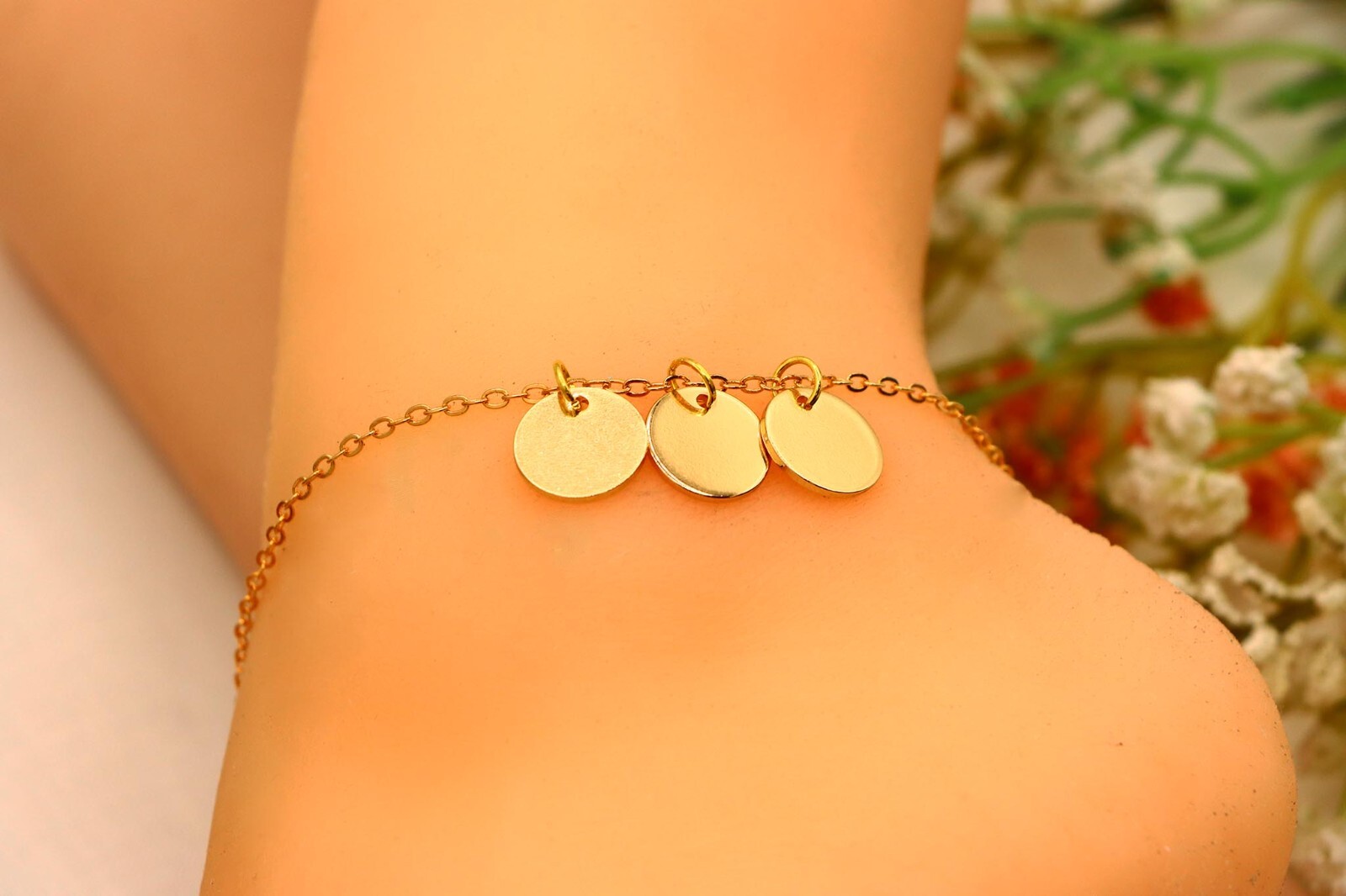 Personalized Round Disk Bracelet, Bridesmaid Bracelet Monogram Bracelet Anklet,