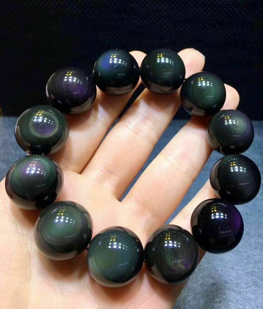 Real Huge 16mm Natural Rainbow Obsidian Gemstone Beads Stretch Bracelet X49