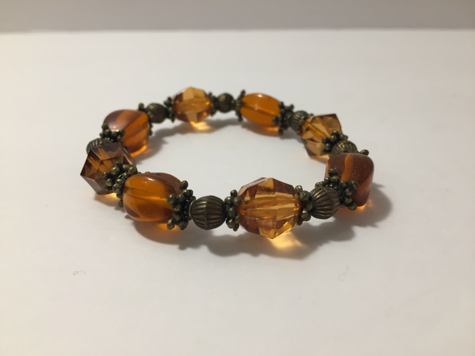 Bracelet Plastic Orange/Brown Beaded with Metal Womens Bracelet Fashion Jewelry