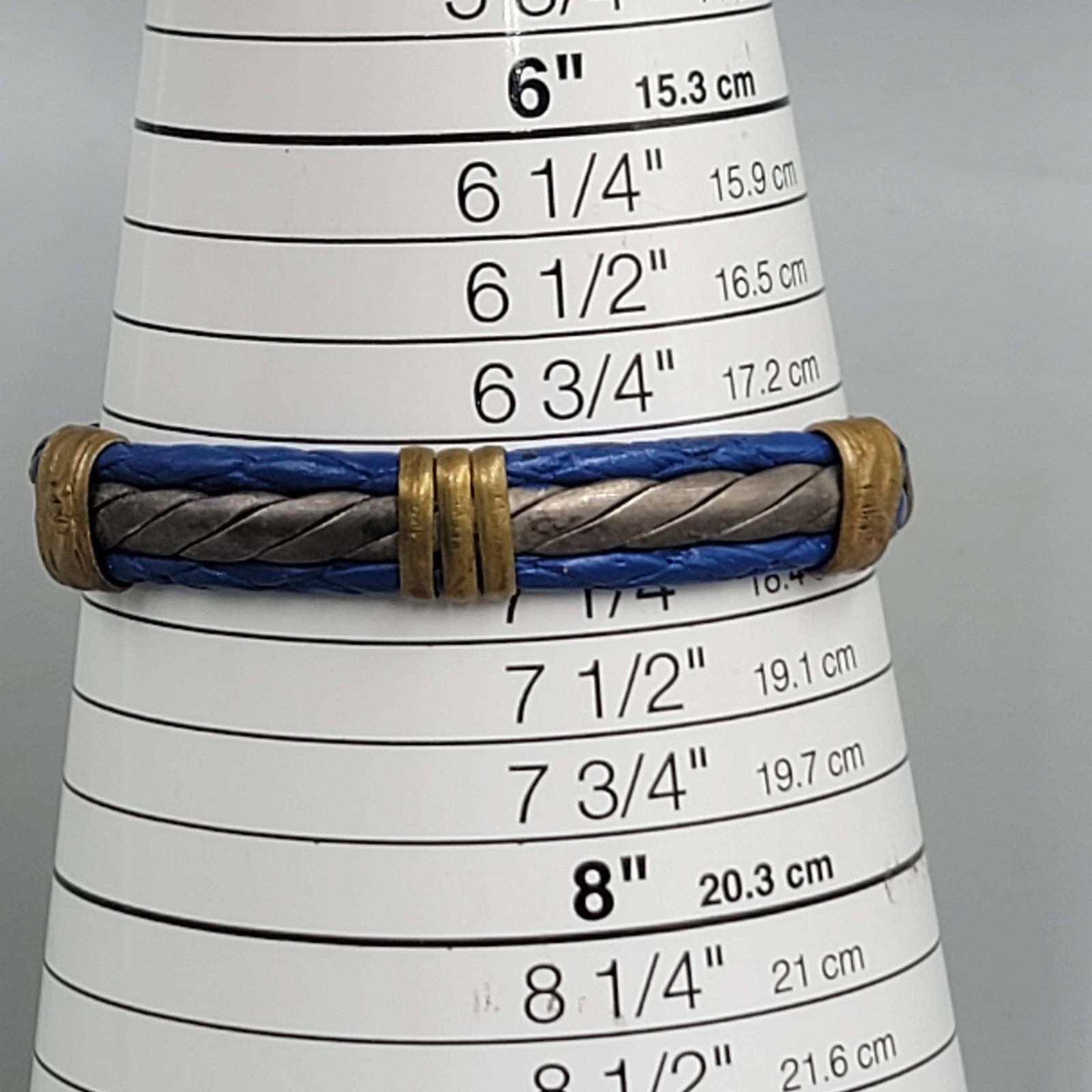 Vintage Blue Braided Leather Brass Accents Hook Clasp 7 in