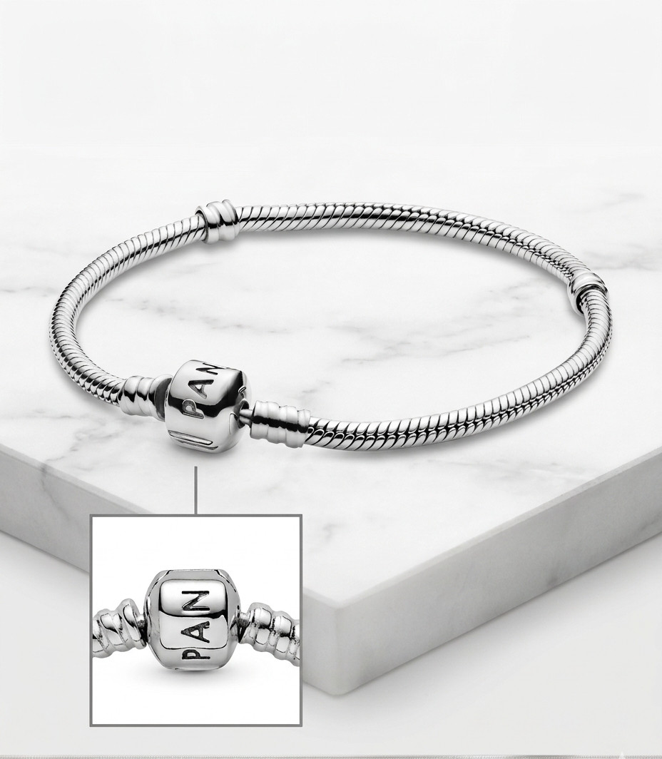 NEW Authentic Pandora Bracelet Moments BARREL CLASP Snake Chain Silver Bracelet