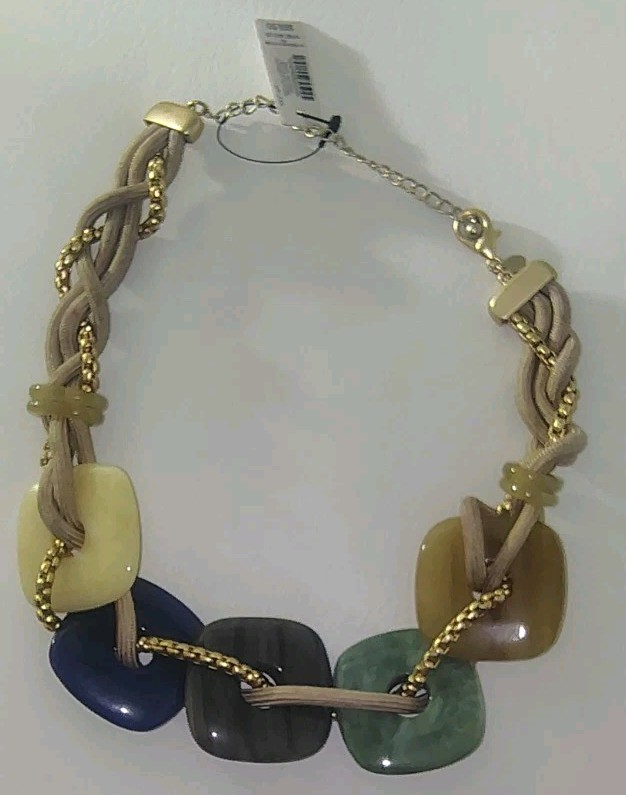 Chico’s Multicolor Beaded Metal Chain Bracelet Adjustable Lobster Clasp