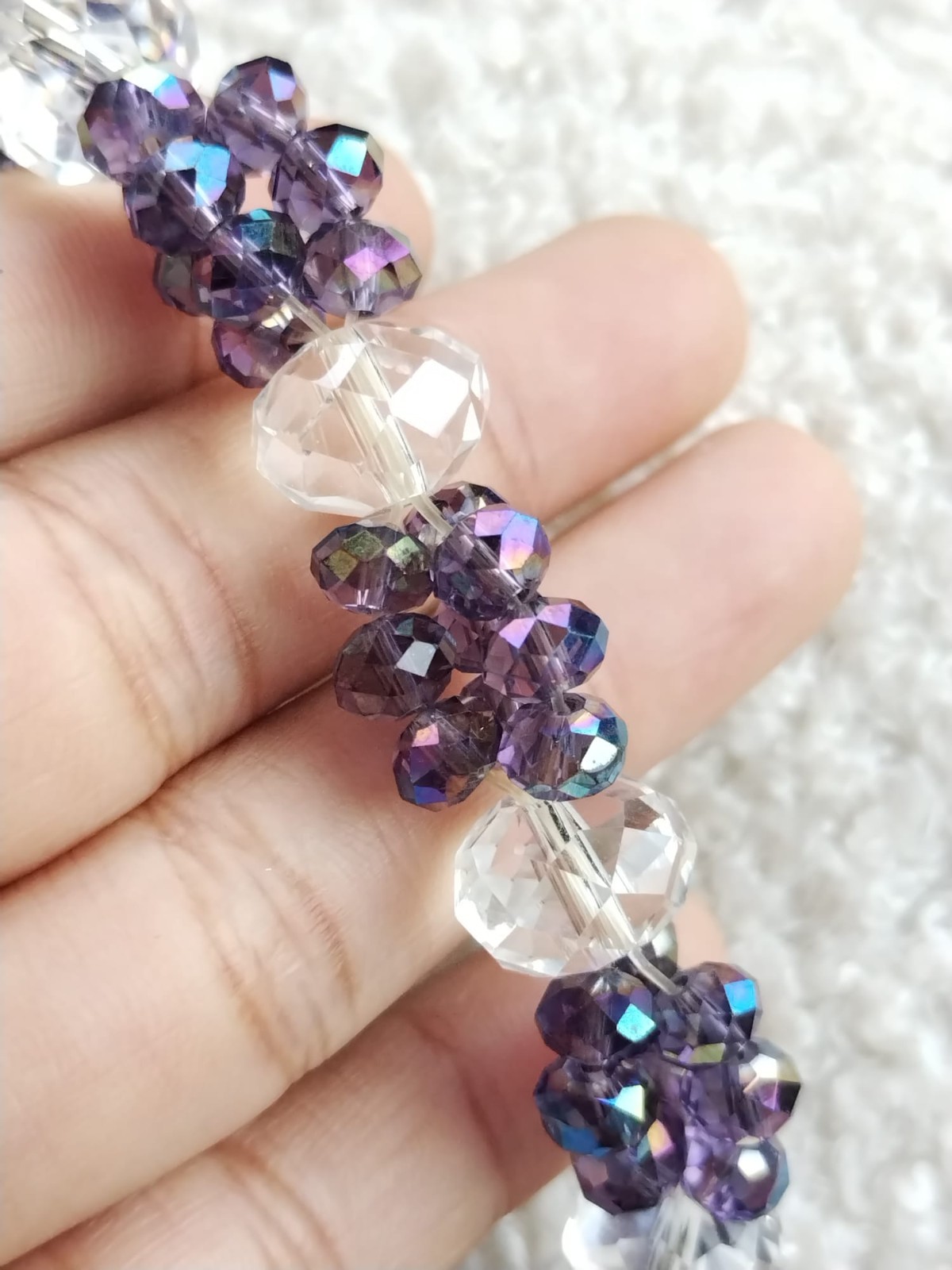 Purple Clear Facted Crystal Glass Beaded Elasticated Bracelet, Ladies