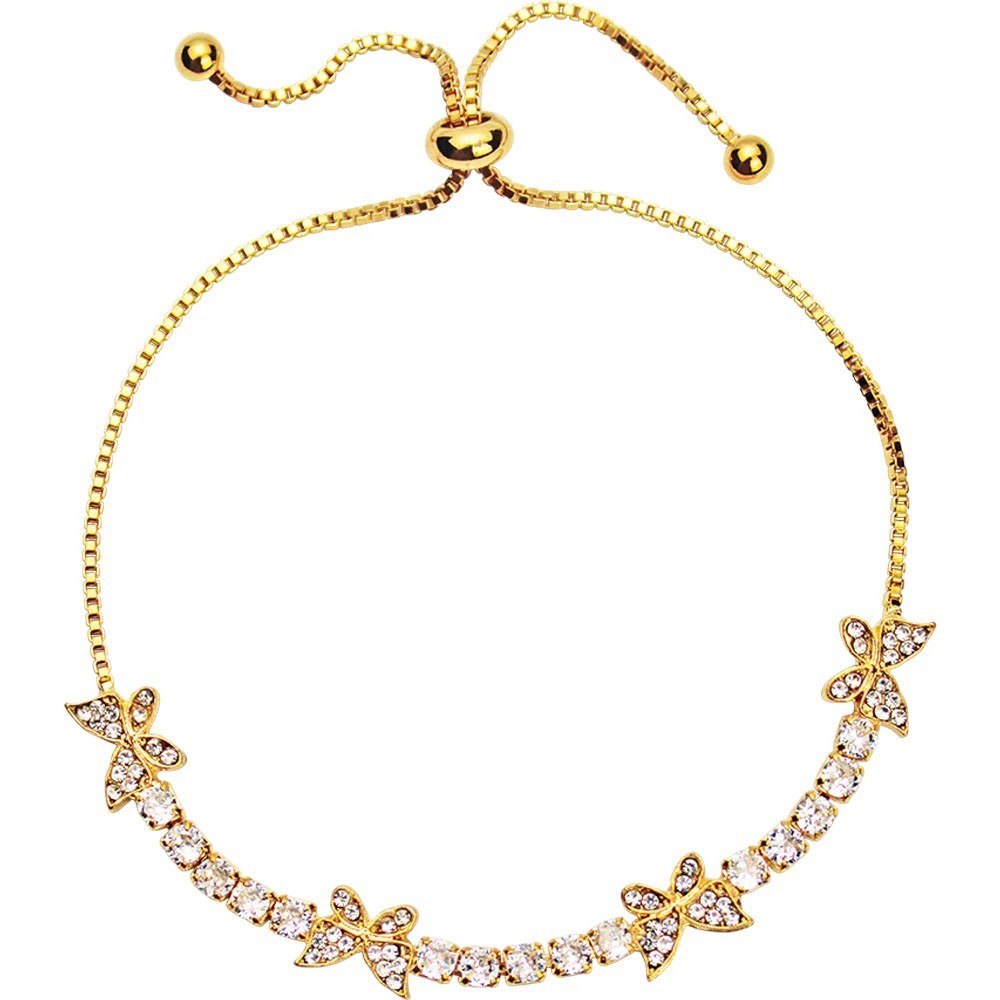 KIRKS FOLLY Butterfly Whisper Crystal Ice Pull Slide Bracelet goldtone