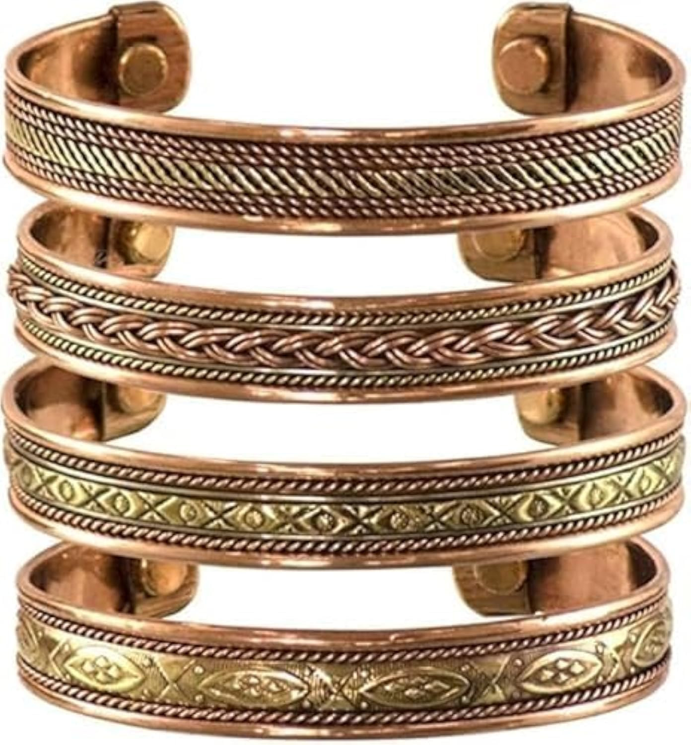 Pure Copper Set of 4 Tibetan Bracelets Handmade Cuff Bangle for Men and Women Ad