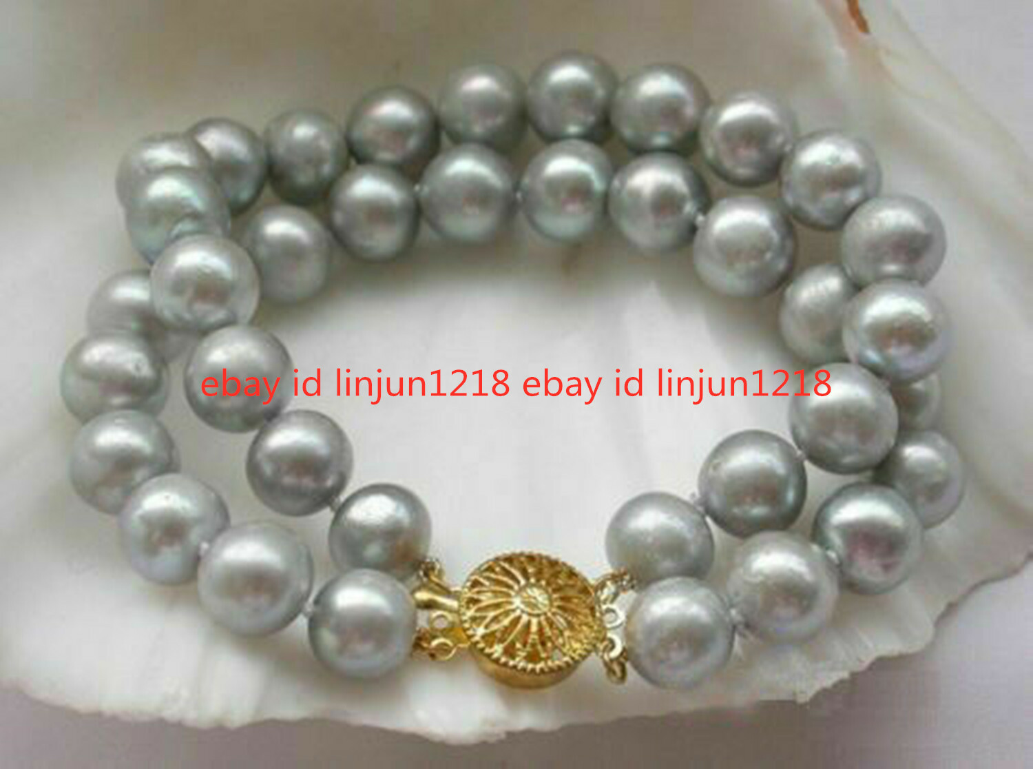 2 Rows 8-9MM Natural South Sea Gray Pearl Beads Bracelet Bangle 7.5”