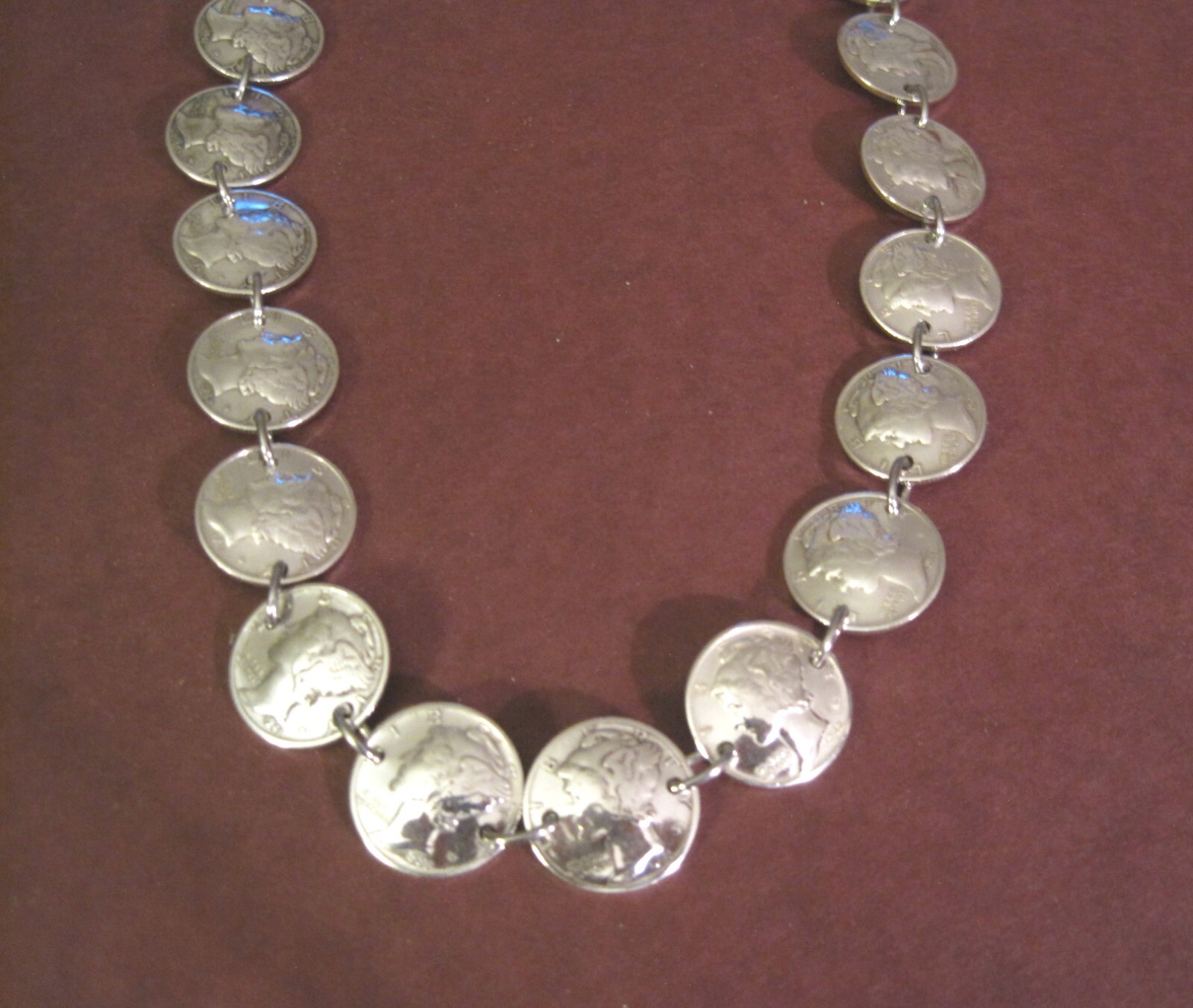 Silver Mercury dime linked necklace~nicely domed- all face-18″-free shipping