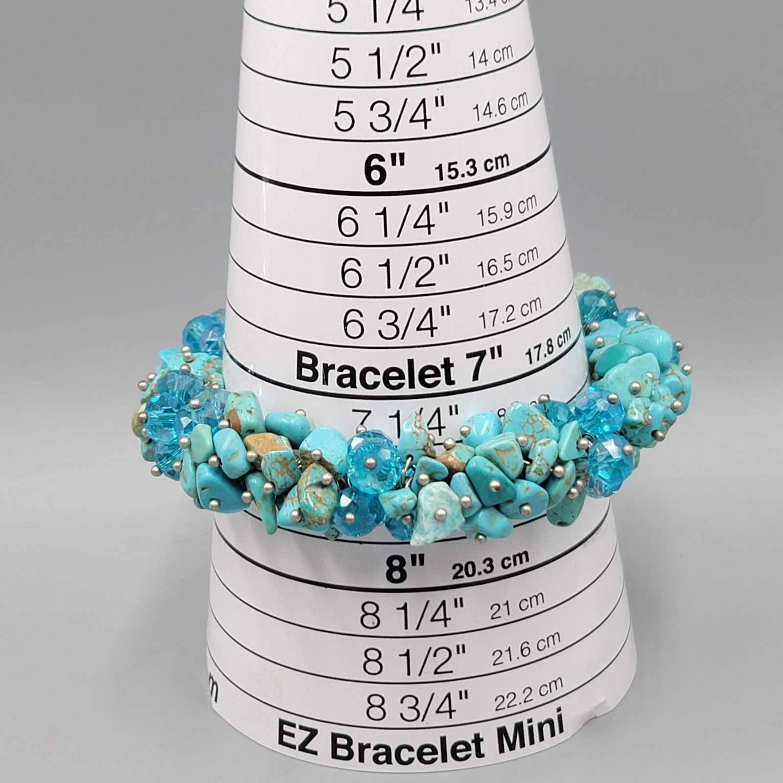 Turquoise Stone & Crystal Cluster Bead Bracelet Stretch Elastic 7.5″