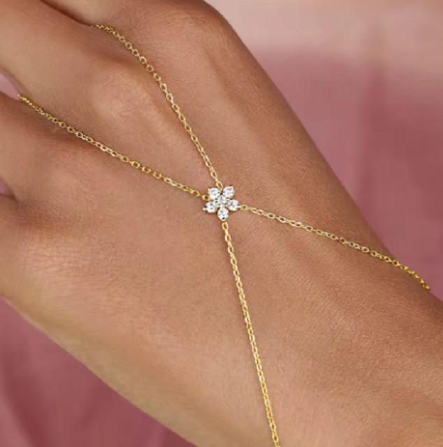 Elegant Handmade Flower Bracelet –Adjustable Dainty Hand Chain Jewelry for Women