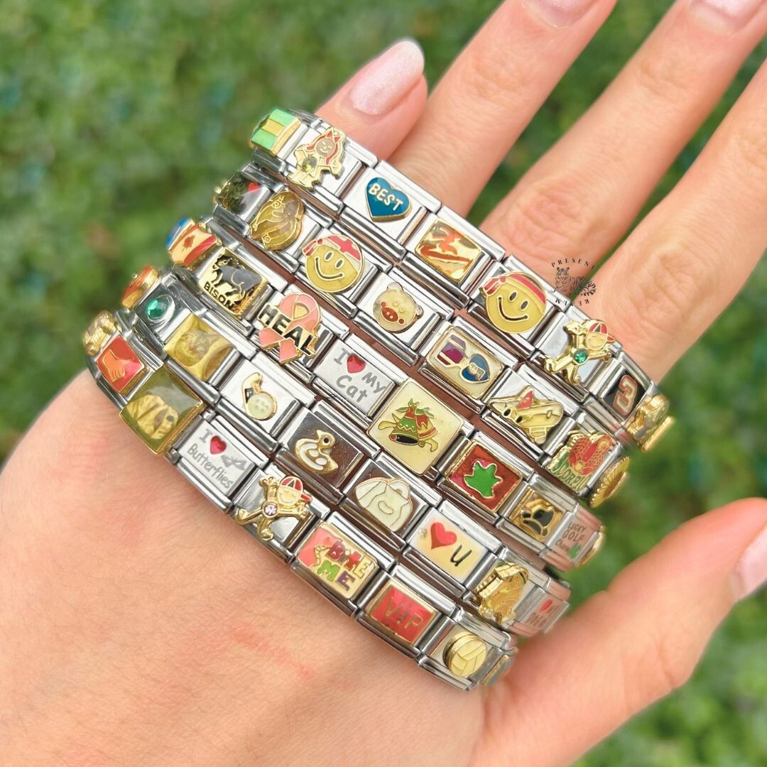 READY TO WEAR Italian Charm Bracelet with 18 Mixed Vintage Charms – Unique Gift