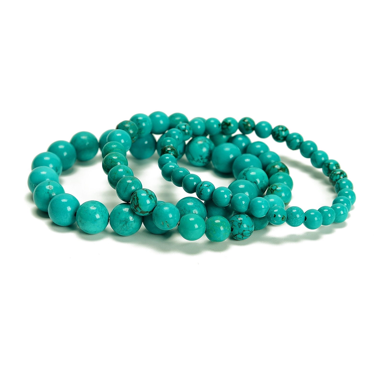 Dark Blue Green Turquoise Smooth Round Beaded Bracelet 6mm 8mm 10mm 7.5” Length