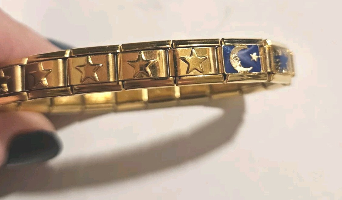 Moon Stars Gold Italian Charm Starter Bracelet 9mm Stainless Steel 18 Links