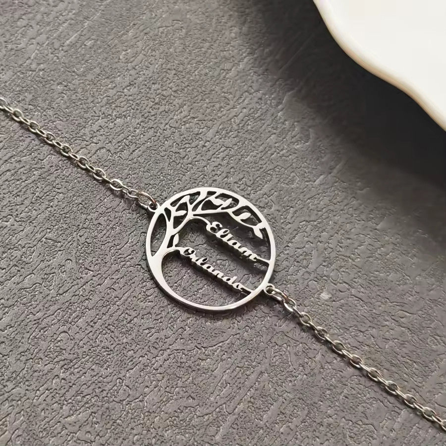 Custom 1-4 Name Family Tree Bracelet Jewelry Lobster Clasp Gift Silver Gold