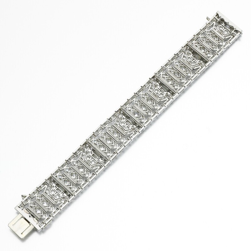 Colorless White Circular, Single-cut and Baguette Sapphires French Fine Bracelet