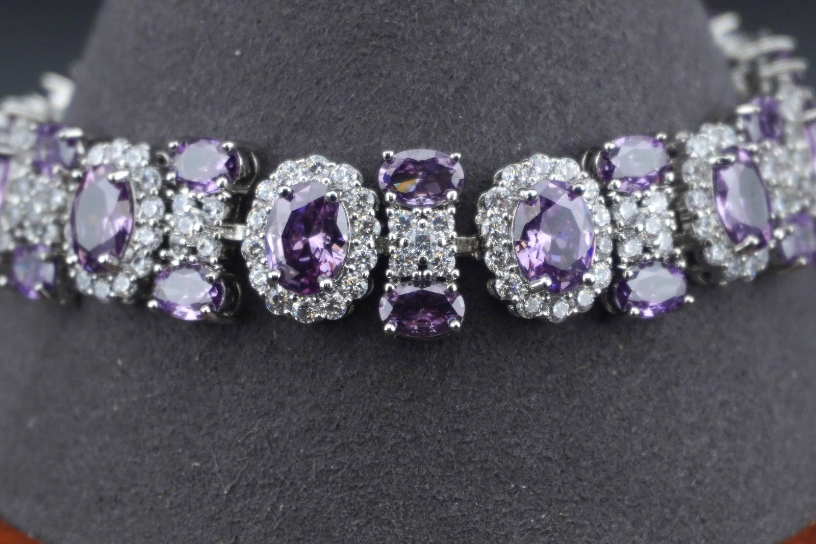 Bracelet – In BRILLIANT Purple and White CZ 8″ Stainless – BEAUTIFUL Piece