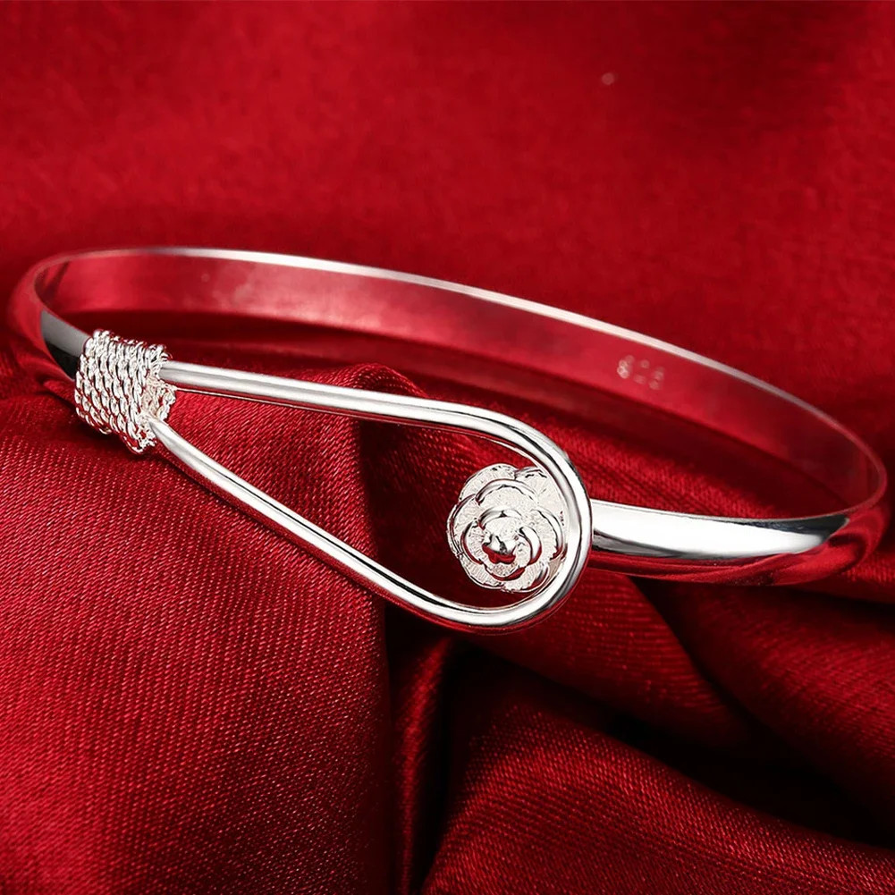 925 Sterling Silver Bracelet Open Cuff Adjustable Charms Bangle Women 1 Pc