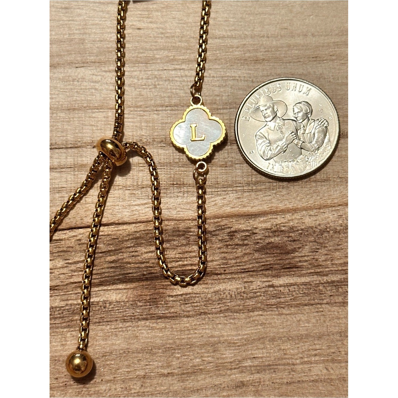 Dainty Mother of Pearl Clover Alphabet Initial L Letter Pendant Charm Bracelet