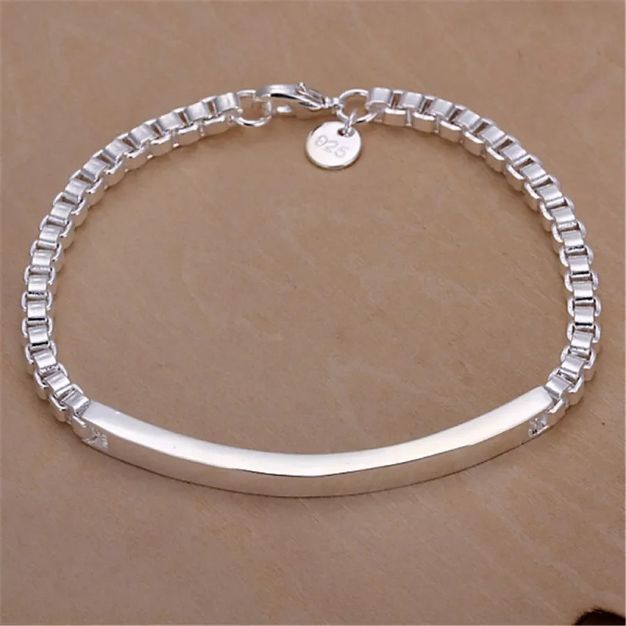 Sterling Silver Bracelet Solid Chain Polished Simple Charm Women Jewelry