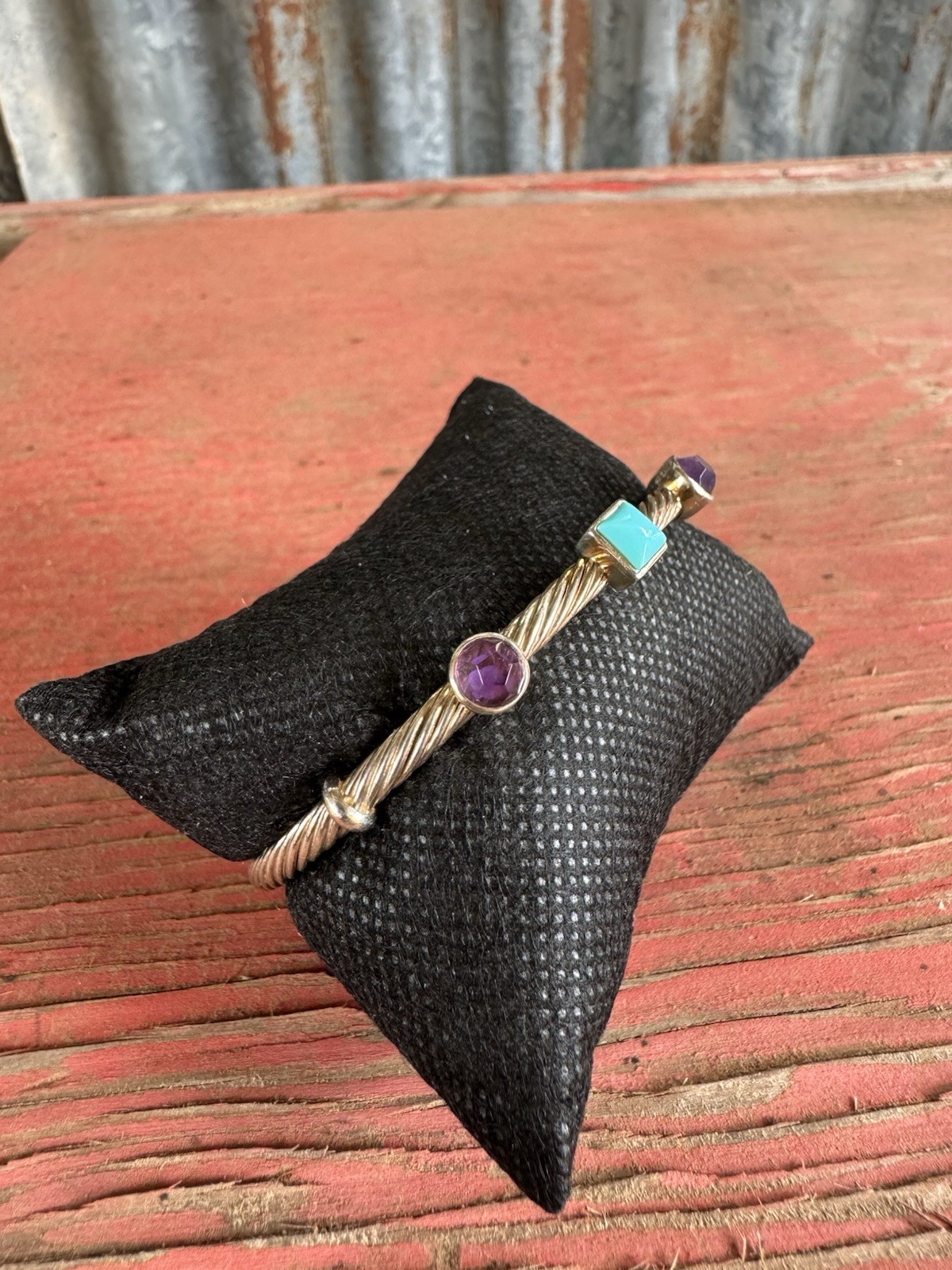Sterling Silver Desert Rose Trading Cuff Bracelet Turquoise Amethyst 925