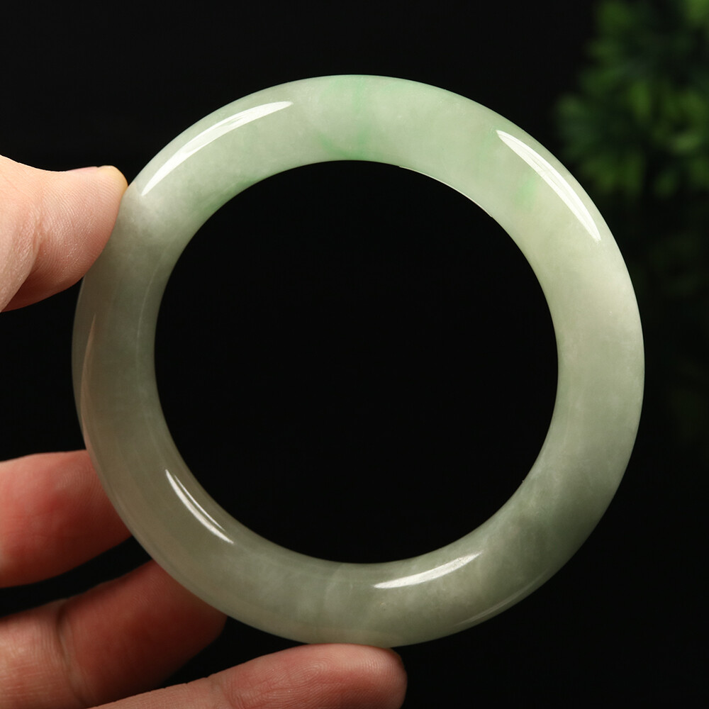 58mm White Green Jadeite Jade Bangle Bracelet Burma Jadeite Bangle A-13611