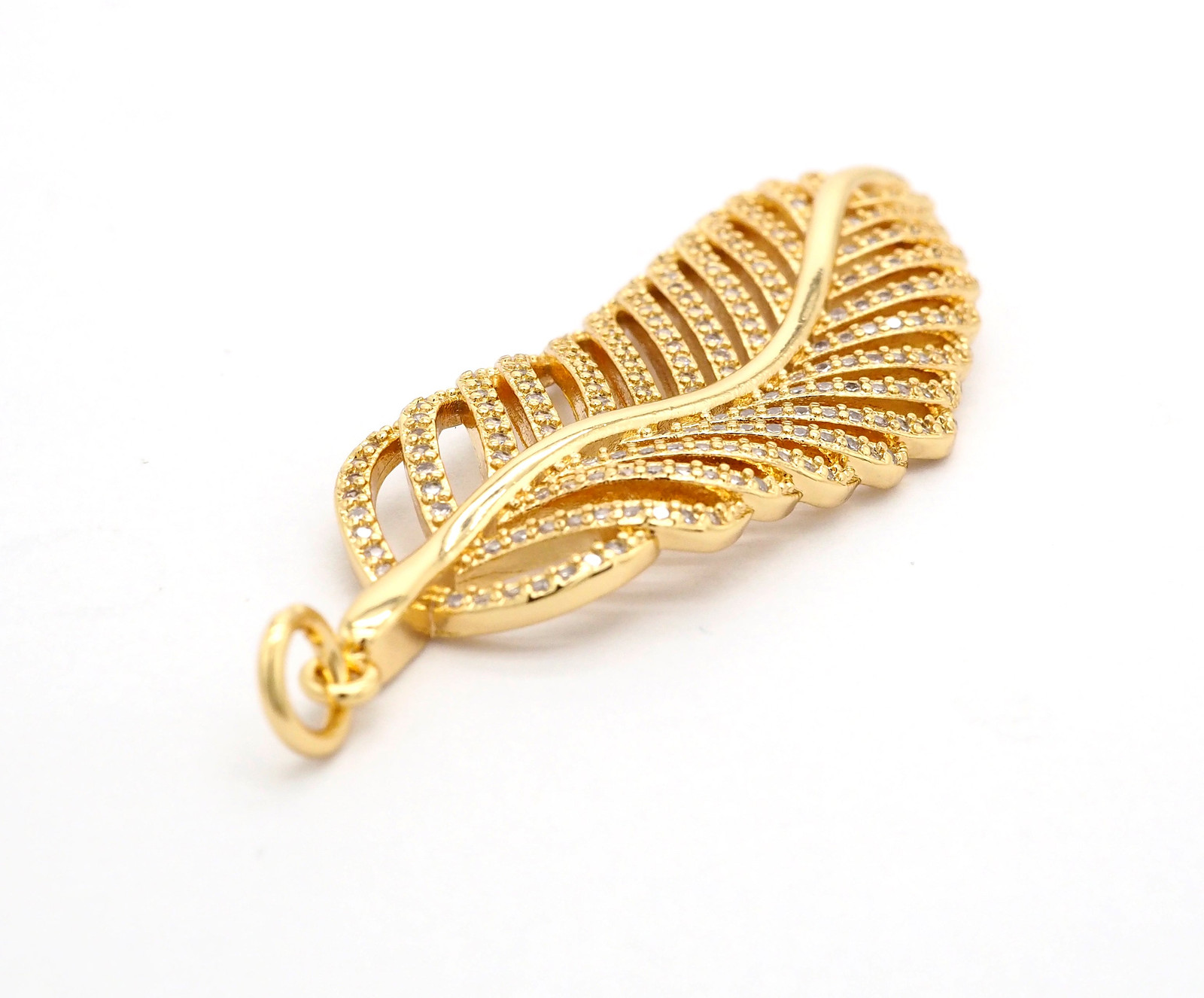 56mm Large CZ Micro Pave Leaf Pendant with Jump Ring, Gold/Silver/Black/Rose