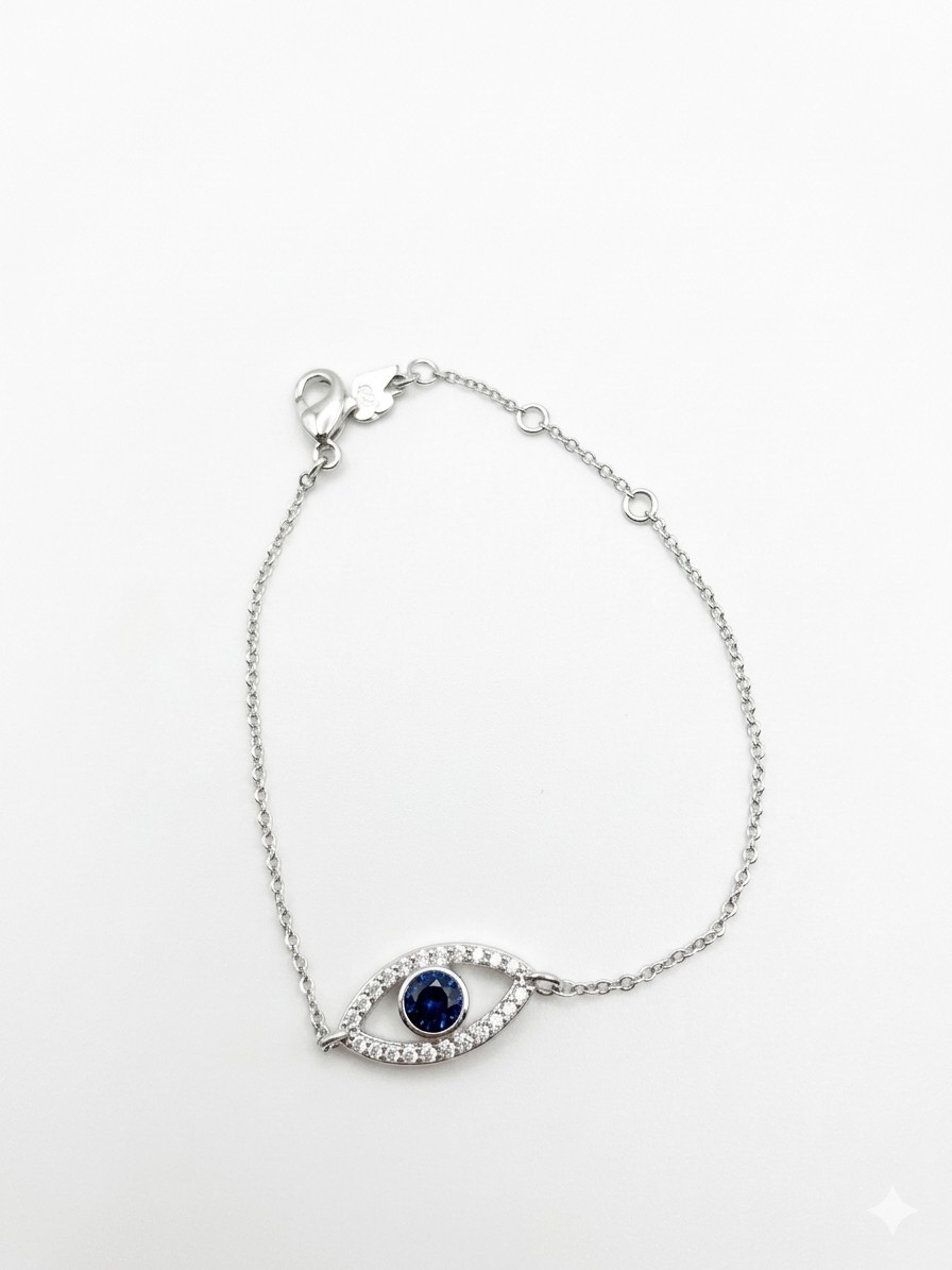 Swarovski Evil Eye Dangle Charm Cable Bracelet 7. 5in Round Stone Protection