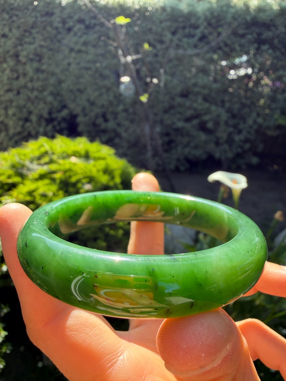 59mm Green Siberian Nephrite Bangle Bracelet, Old Pit Material, Green Jade