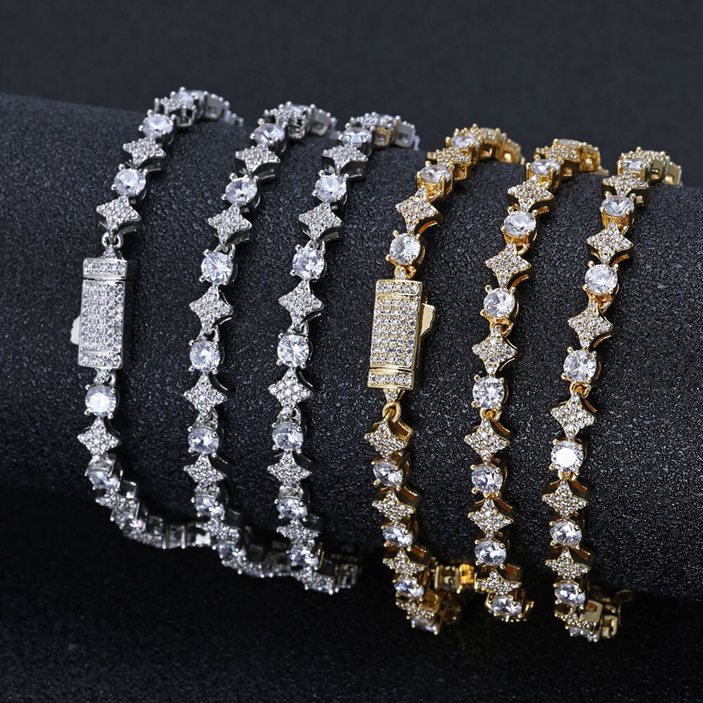 Men Women Iced Out Chain Tennis Bracelet CZ Zircon 925 Silver Gold Hip Hop 6MM