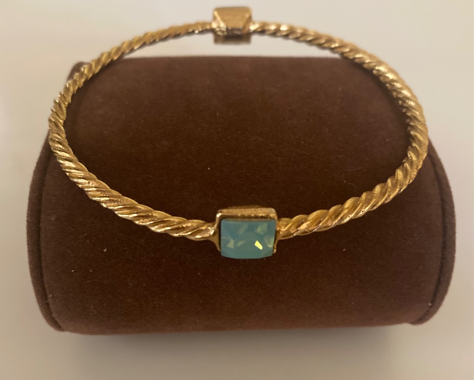 Vintage Gold Twisted Rope Cable Closed Bangle Slide On Bracelet Turquoise Stones