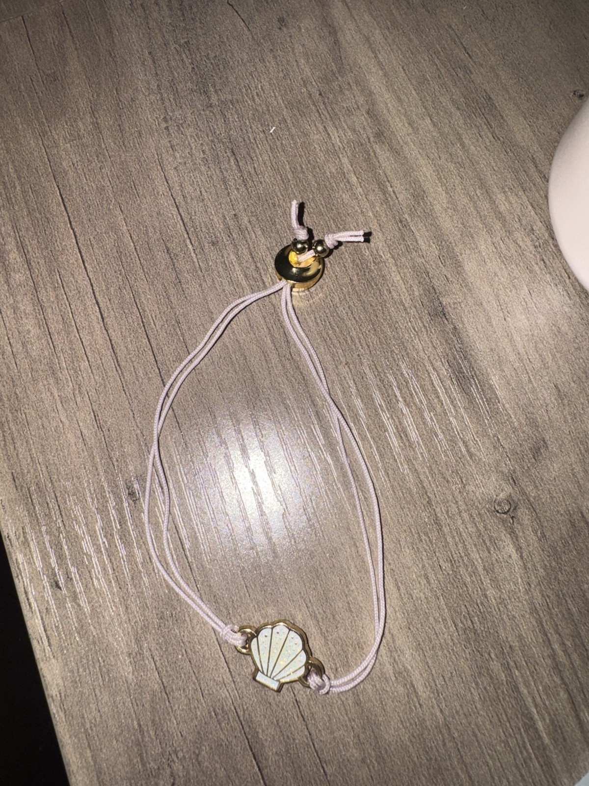 Adjustable Slide Cord Charm Bracelet w/ Enamel Shell Dangle Charm Pink/Gold