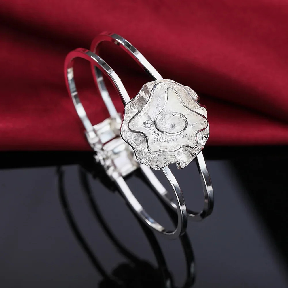 925 Sterling Silver Bracelet Open Cuff Adjustable Charms Bangle Women 1 Pc