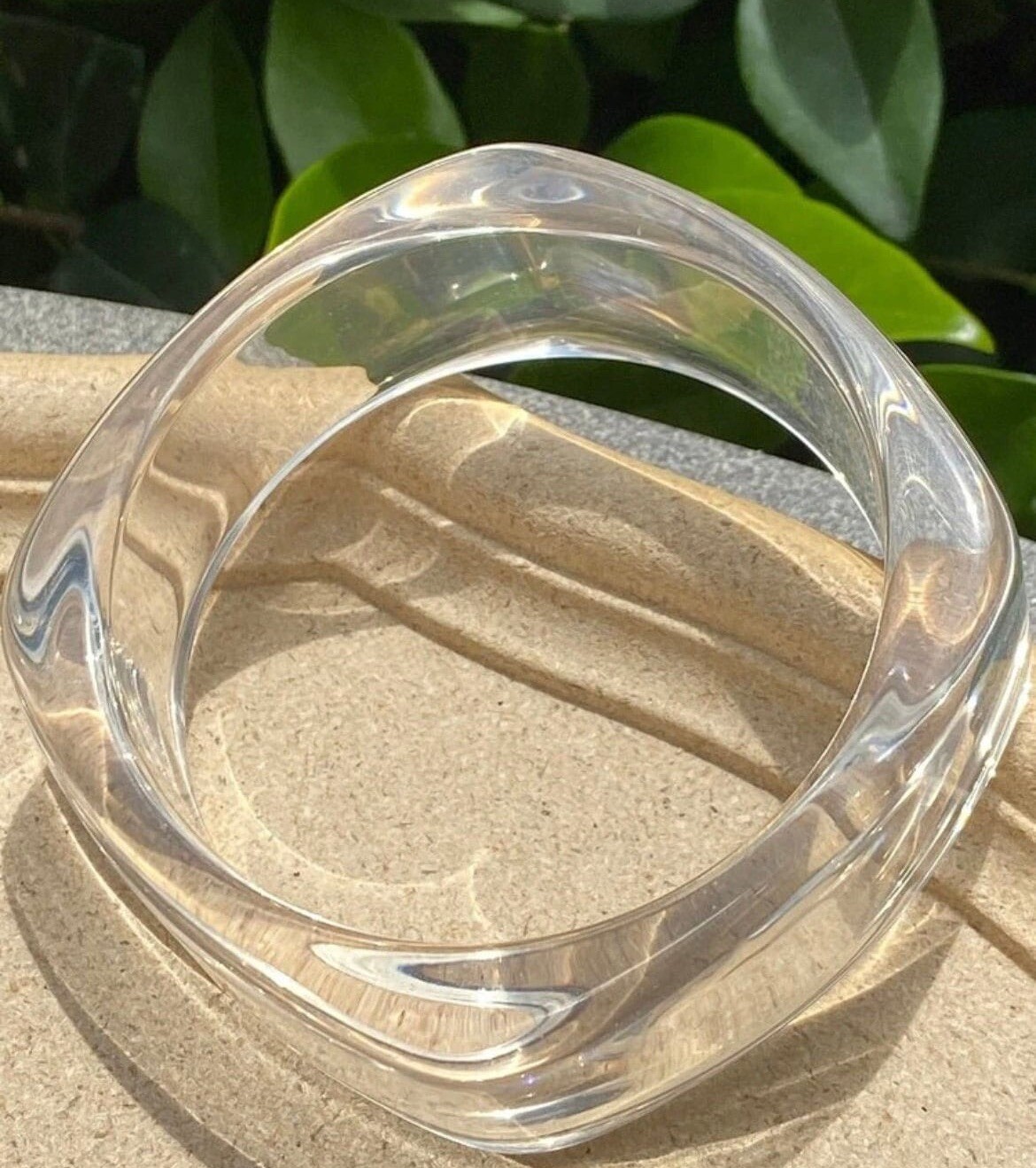 Clear Bangle Lucite Acrylic Bracelet Square Statement Chunky Bold Big Women’s