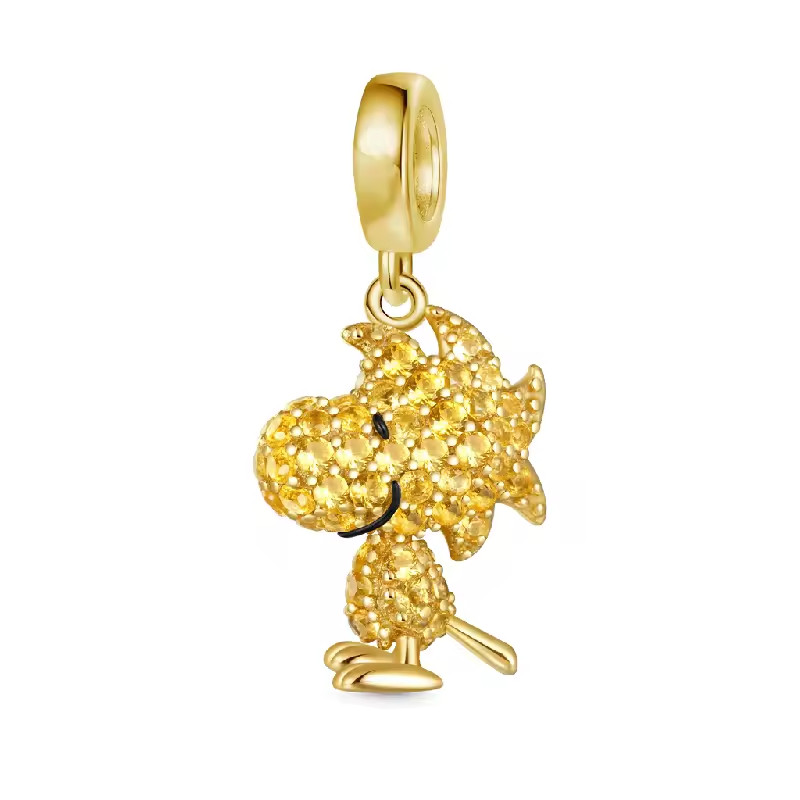 WOODSTOCK GOLDEN YELLOW CZ STERLING SILVER BRACELET CHARM DANGLE BEAD & POUCH