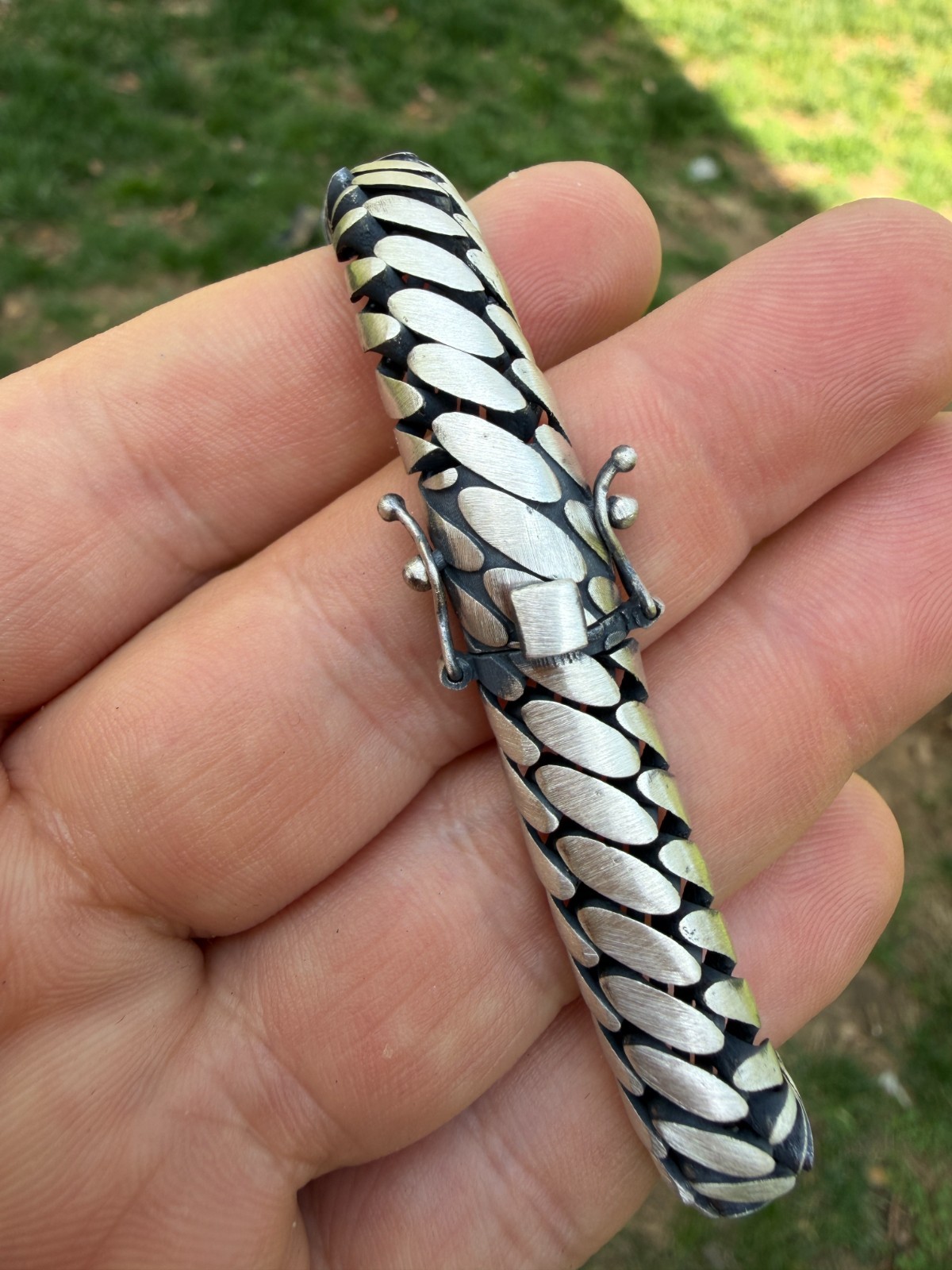 Custom 3 Link Miami Cuban Python Bracelet 12mm Real 925 Silver Oxidized Finish