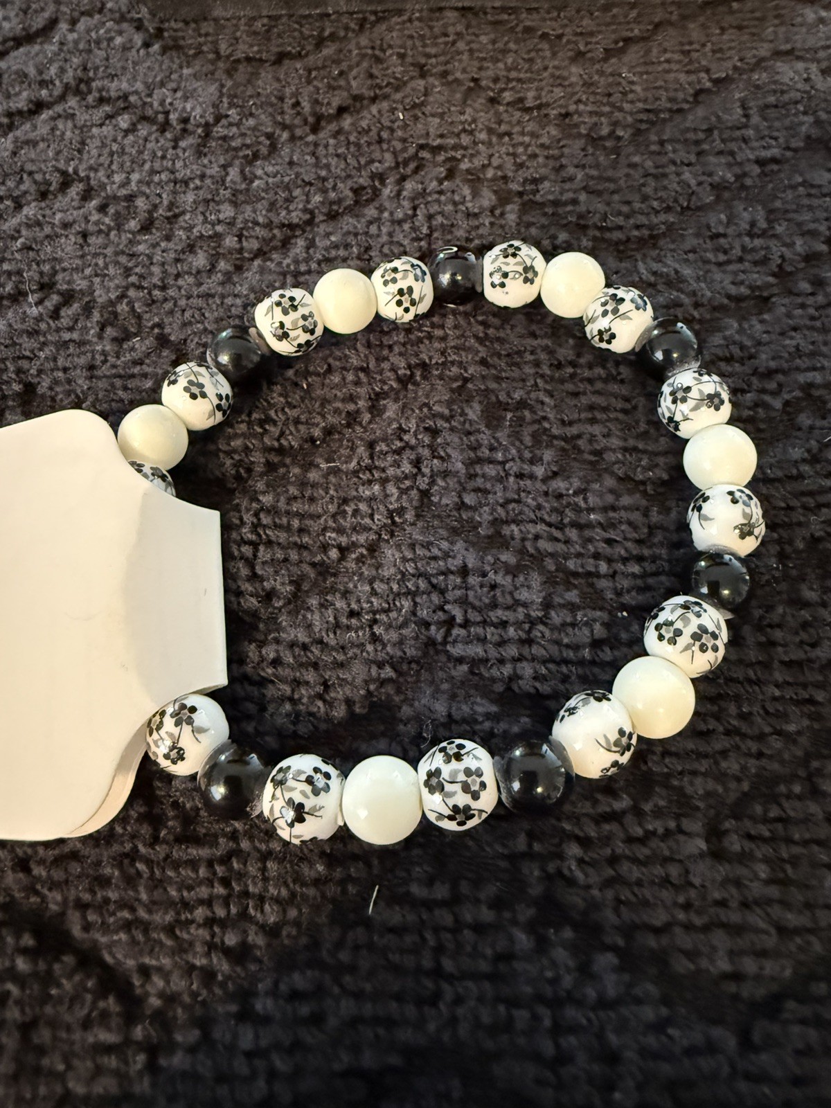Lot Of 8 – Black & White Beaded Stretch Bracelets 7” To 7.5”