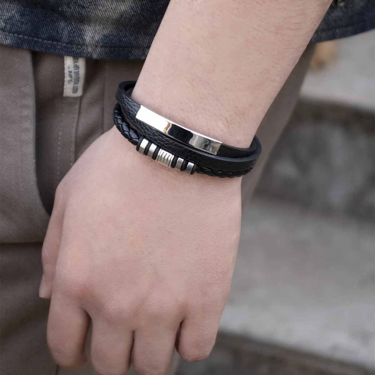 Bracelet 21CM Multilayer Braided Rope Bracelets for Male Trendy Leather
