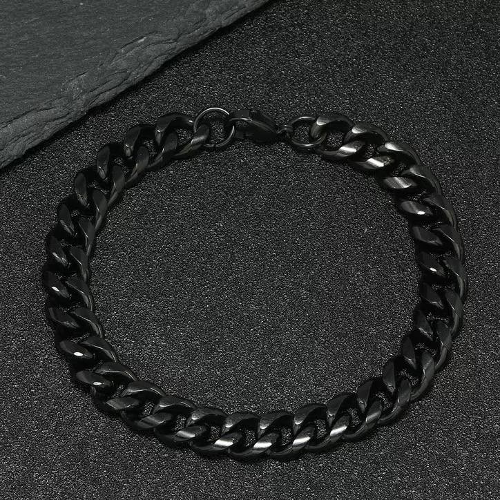 Chunky Black Cuban Link Bracelet Titanium Steel Streetwear Chain