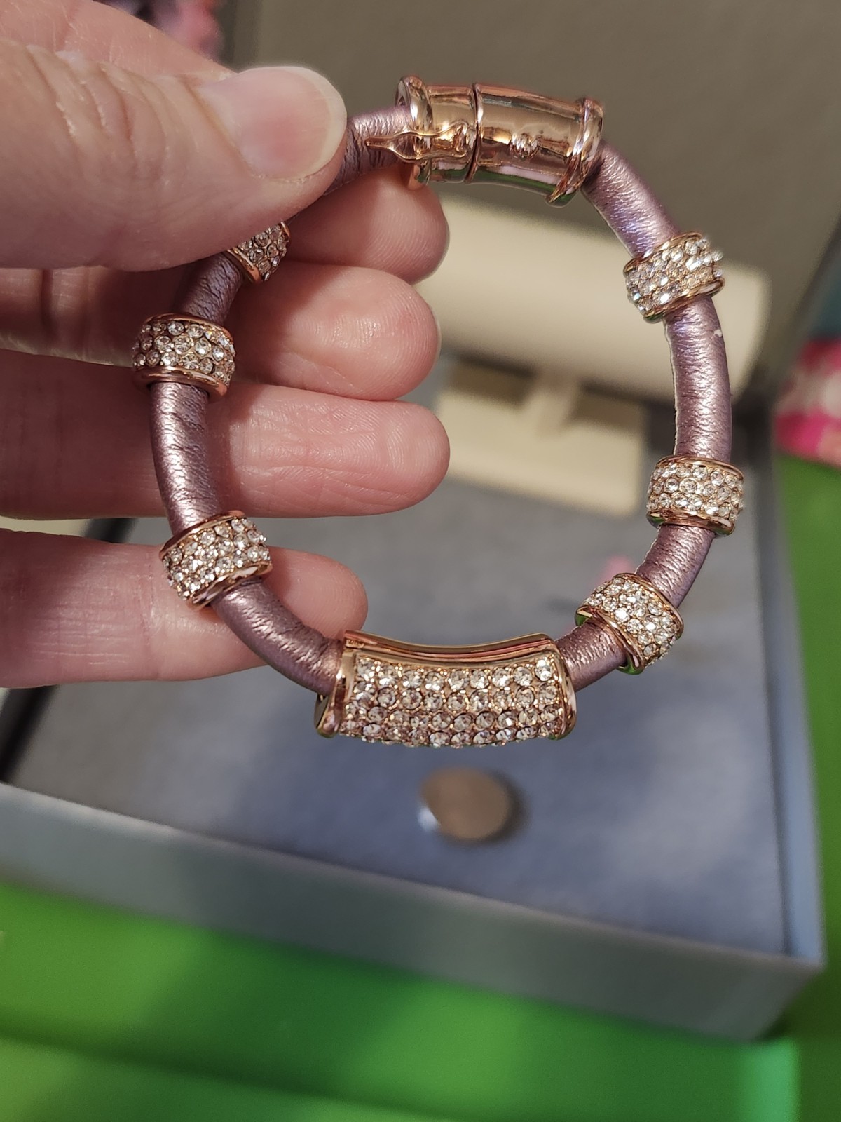 Joan Boyce Bracelets Lot Charmed 4 Sure Pink Faux Leather Courage Rosetone Metal