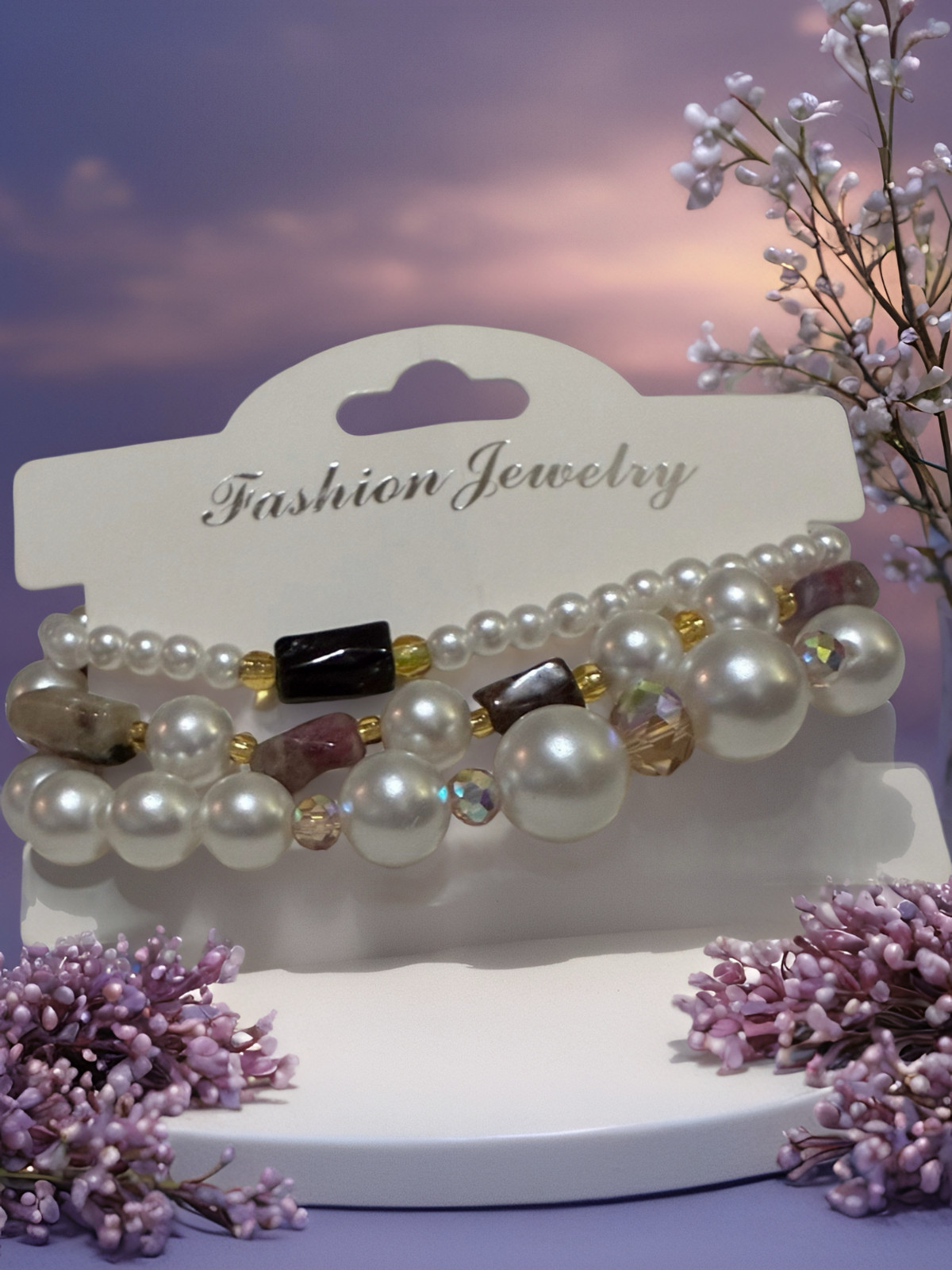 Women handmade Tourmaline Faceted Tube Beads & Pearl Bracelets, set of 3